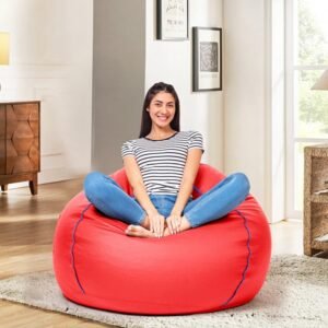4XL Leatherette Bean Bag Cover without Beans (Pink with Blue Piping) Extra Large