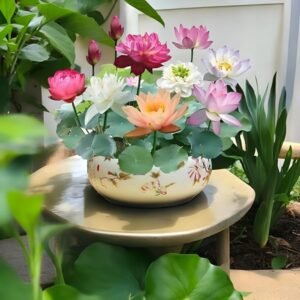 All Season Lotus Flower Hybrid Japanese Lotus Flower Seeds 25 Seeds Dwarf Rainbow Lotus Kamal Gatta Beej Mix of 12 Colors Exotic Variety