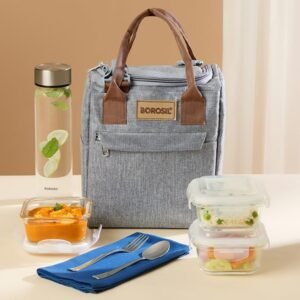 Borosil 7pc Borosilicate Glass Lunchbox 3pc Glass Bottle + Fork & Spoon Set Tiffin for Office, School, College