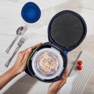 Borosil Lunchbox with Bag Set of 3 (400 ml Each) Borosilicate Glass, Round, Vertical Microwave & Dishwasher Safe