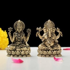 Brass Laxmi Ganesh Idol 2inch Hindu God Statue for Home Temple, Office & Pooja Diwali Gift, Housewarming