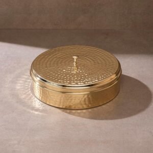 Brass Masala Box for Kitchen with Spoon Masala Dani Spice Box Set Anjarai Petti Masala Dabba (7 Containers 100gm each)