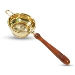 Brass Tea Strainer with Wooden Handle Handcrafted Loose Leaf Tea Steeper Fine Mesh Tea & Coffee Filter Durable Chai Strainer for Kitchen & Gifting