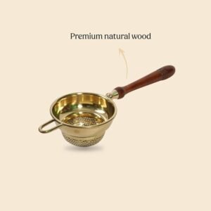 Brass Tea Strainer with Wooden Handle Handcrafted Loose Leaf Tea Steeper Fine Mesh Tea & Coffee Filter Durable Chai Strainer for Kitchen & Gifting