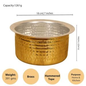 Brass Utensil Hammered Vadi Chatti with TIN Brass Patilas Peetal Sarva Satti Bhagoni Set Hammered Vadi Chatti (Size 2)