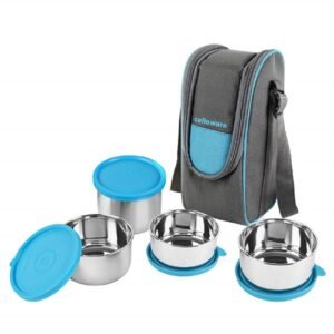 CELLO Steelox Stainless Steel Lunch Box Set of 4 with Bag Blue Tiffin Box with Jacket Leakproof