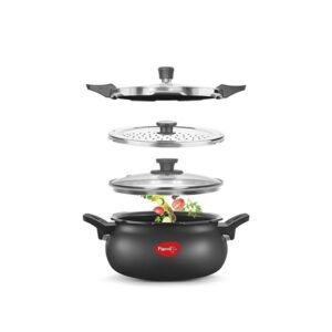 Pigeon All in One Ceramic Super Outer Lid Cooker, 5 Liters, Black Transparent - Aluminium & Stainless Steel