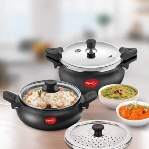 Pigeon All in One Value Pack Hard Anodized Cooker Set, 5-Pieces, Black 3 + 5LTR