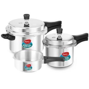 Pigeon Aluminium Outer Lid Pressure Cooker Combo 2 litre, 3 litre, and 5 litre, Induction Base - 12685 (Silver)