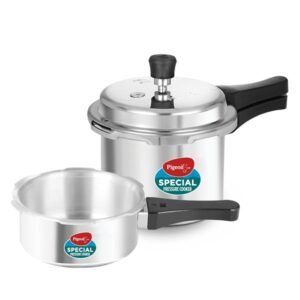 Pigeon Special Aluminium Pressure Cooker Combo with Outer Lid Gas Stove Compatible 2, 3, 5 Litre Capacity for Healthy Cooking (Silver)