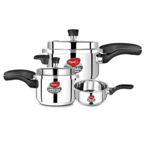 Pigeon Special Stainless Steel Pressure Cooker with Outer Lid Induction and Gas Stove Compatible 2, 3, 5 Litre (Silver)
