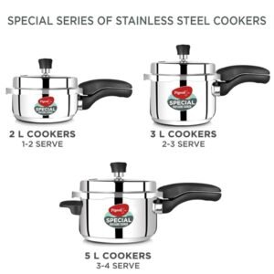Pigeon Special Stainless Steel Pressure Cooker with Outer Lid Induction and Gas Stove Compatible 2, 3, 5 Litre (Silver)