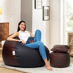 Premium Faux Leather Bean Bag Combo with Footrest & Cushion Combo, Without Beans 2xl