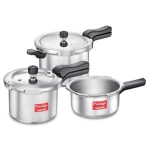 Prestige 2L+3L+5 Litres Outer Lid Aluminium Combo Pressure Cooker with 2 Lids Deep Lid Induction Compatible Anti-Bulge Induction Base