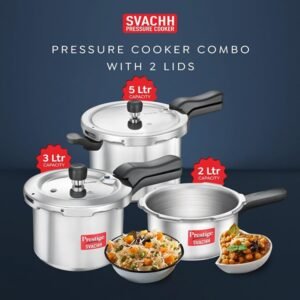 Prestige 2L+3L+5 Litres Outer Lid Aluminium Combo Pressure Cooker with 2 Lids Deep Lid Induction Compatible Anti-Bulge Induction Base