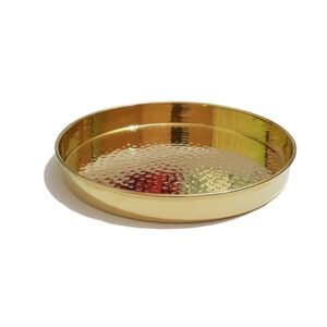 Pure 10 inch Brass Hammered Design Thali Set, Heavy Brass , 1 Piece
