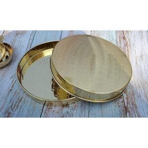 Pure 10 inch Brass Hammered Design Thali Set, Heavy Brass , 1 Piece