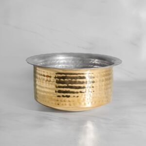 Pure Brass Hammered, Polished Patila for Cooking Tope Tapeli Bhaguna Pital Patila for Kitchen Volume- 2.3 litres, 11 cm x 21.5 cm