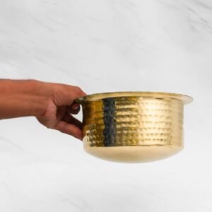 Pure Brass Hammered, Polished Patila for Cooking Tope Tapeli Bhaguna Pital Patila for Kitchen Volume- 2.3 litres, 11 cm x 21.5 cm