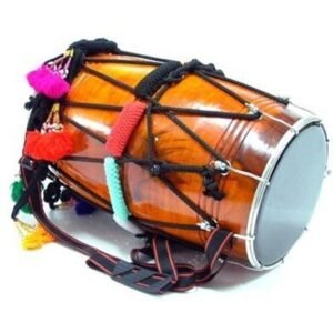 Standard Size Punjabi Bhangra Dhol with dhol sticks And Free Padded Carry Bag Natural Wood