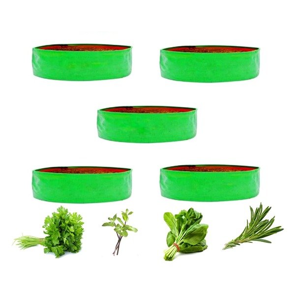 Terrace Gardening Grow Bags for Leafy Vegetables - 15"X06" (Green, Pack of 5)