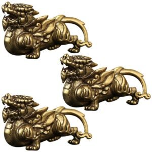 3pcs Brass Feng Shui Pi Yao Kirin Kylin Pixiu Brass Statue Dragon Avatar Figurine Vintage Brass Pi Xiu