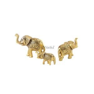 Set of 3 Metal Trunk Up Elephant Family Statue Showpiece Figurine Fengshui Vastu Lucky