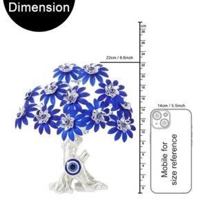 Tree of Life Bonsai – (Silver & Blue, 22Cm) Evil Eye Tree Feng Shui Items for Good Luck Positive Energy