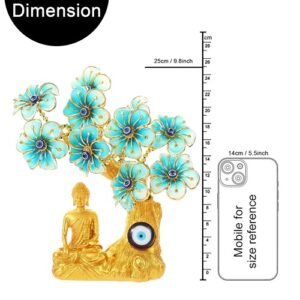 Tree of Life with Buddha Mint Flower (Gold, 25Cm) Evil Eye Tree Feng Shui Items for Good Luck