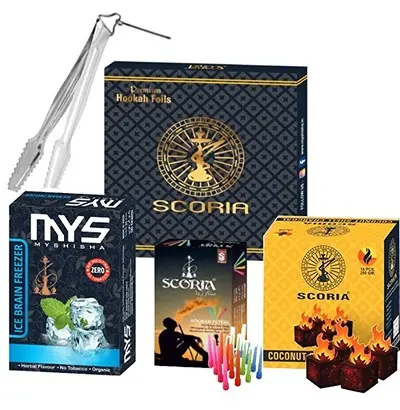 (100% Nicotine and Tobacco Free) Hookah Accessories BF Flavours & 250GM SCORIA COCONUT COAL Hookah Starter Kit1