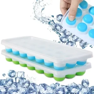2pc 21 Cavity Pop Up Ice Cube Trays with Lid for Freezer with Easy Release Flexible Silicone Bottom, Stackable, 100% BPA Free, Food Grade 1