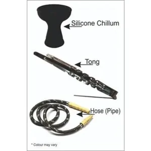Chivalry 12 Hookah Shisha Pot 650 Gram Iron (Clear red) 11 inch Glass With Hose, Silicon chillum & Tong