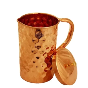 Diamond Design Copper Jug 1.5ltr Pitcher with Brass Knob, Storage & Serving Water, Yoga Ayurveda Healing 1500 ML