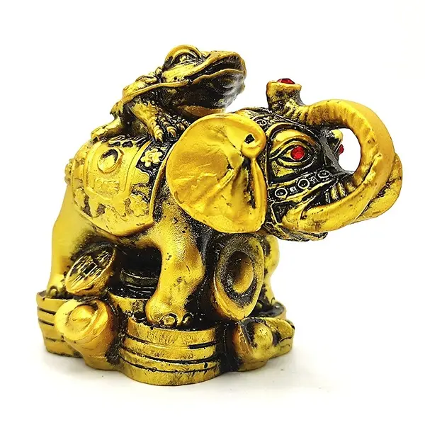 Feng Shui Elephant with Frog Symbol of Victory Good Fortune, Wealth, Strength, Wisdom & Success1 PovTaka