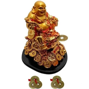 Feng Shui Laughing Buddha with Money Frog On Bed of Wealth for Money, Success and Happpiness1 PovTaka