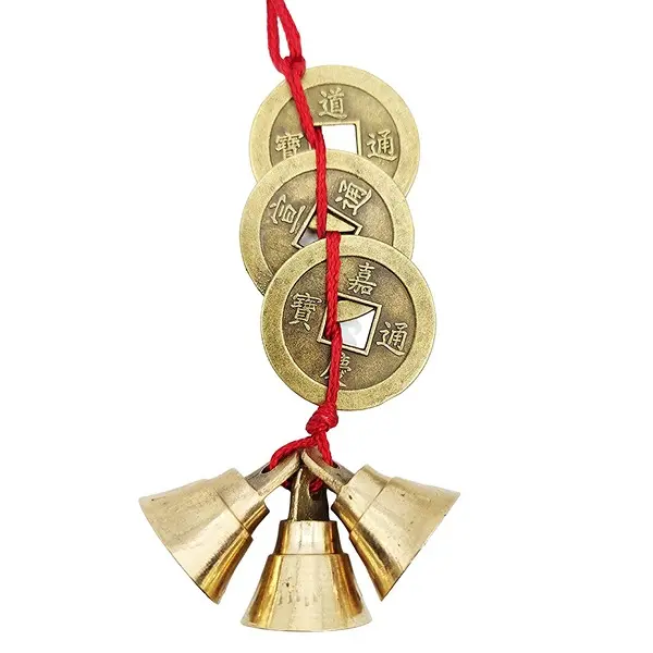 Fengshui Vastu Lucky Brass Hanging 3 Bell Three Chinese Coins Main Entrance Door Hanging Decorative 1 PovTaka