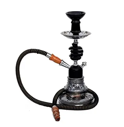Glass and Metal Smoking Hookah with Ceramic Chillum Glass Hookah (Black)1