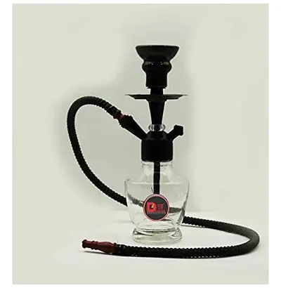 Glass Hookah Pot Transparent Gamla Shaped with Black Stem (12 Inches)1