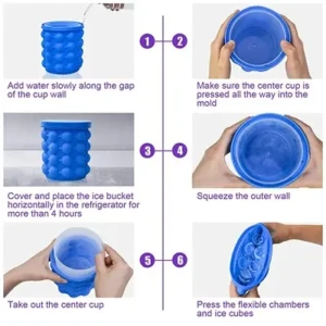 Ice Cube Mold Ice Trays Large Silicone Ice Bucket, (2 in 1, Dark blue)