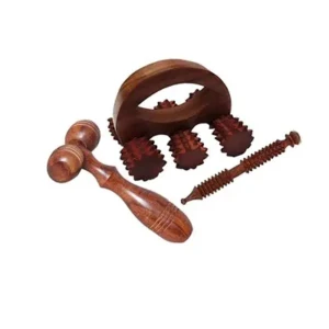 Manual Wooden Massager, Acupressure Roller Pain Relief Item, Back Massager (5 x 3) In, Face (5x3 In) and jimmy, Brown, Set of 31