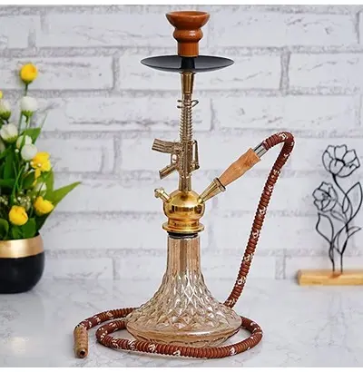 New Premium D Base Style Red Golden Gun Hookah Set (19 Inches)1