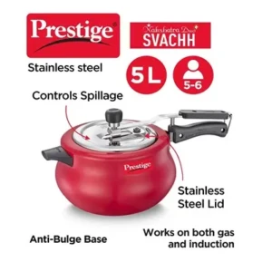 Prestige Svachh, 10753, 5 L, Nakshatra Duo Red Handi, with deep lid for Spillage Control