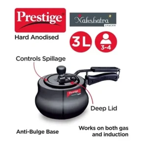 Prestige Svachh Nakshatra Plus Hard Anodised Aluminium Inner Lid 3 Litre Pressure Handi, Black