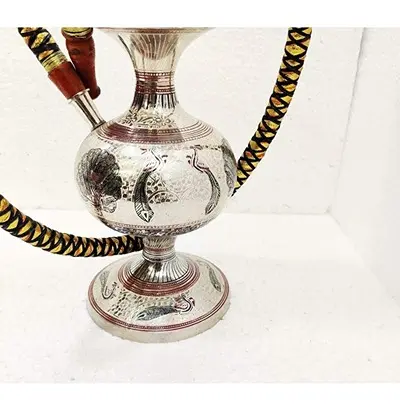 Pure Metal and Brass Work Hand Engraved Meenakari Work Hookah Set Silver Color 2
