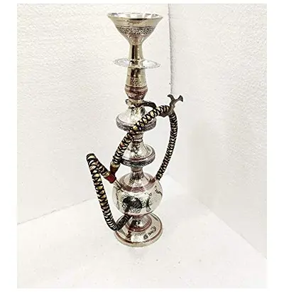 Pure Metal and Brass Work Hand Engraved Meenakari Work Hookah Set Silver Color 3