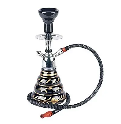 Refreshing Round Base 38.1cm Glass Hookah Set (Black)1