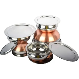 Solid Stainless Steel Copper Bottom Handi, patila,Set with Lid 5 pcs 2