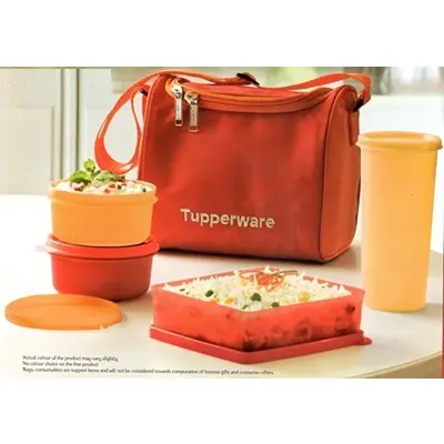 Tupperware Best Plastic Lunch Box Set and Lunch Bag (Multicolour) - 4 Pieces1