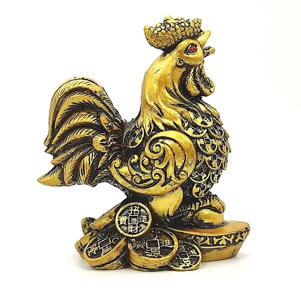Vastu Feng Shui Rooster Statue on Coins for Good Fortune1 PovTaka