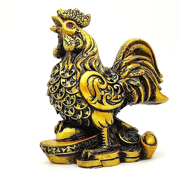 Vastu Feng Shui Rooster Statue on Coins for Good Fortune2 PovTaka
